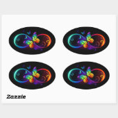 Vibrant infinity with rainbow butterfly on black oval sticker (Sheet)