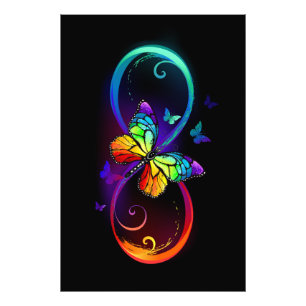 Vibrant infinity with rainbow butterfly on black photo print