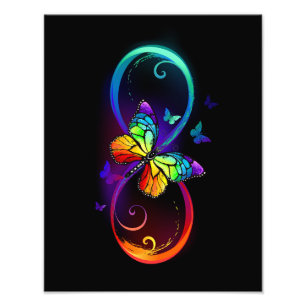 Vibrant infinity with rainbow butterfly on black photo print