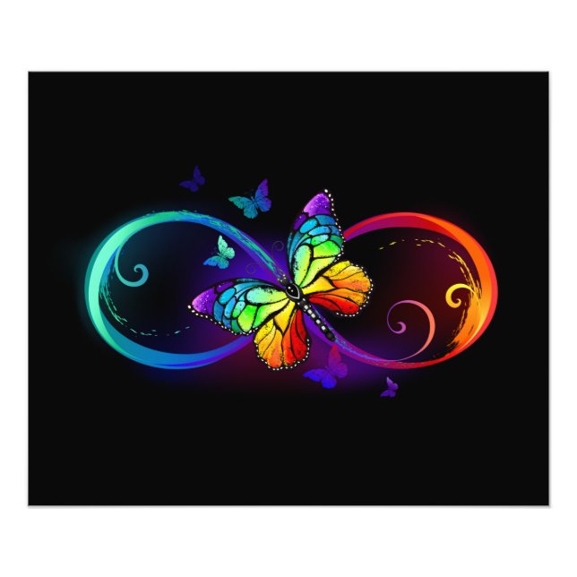 Vibrant infinity with rainbow butterfly on black photo print (Front)