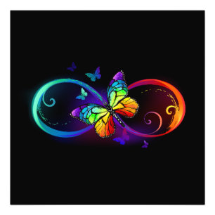 Vibrant infinity with rainbow butterfly on black photo print