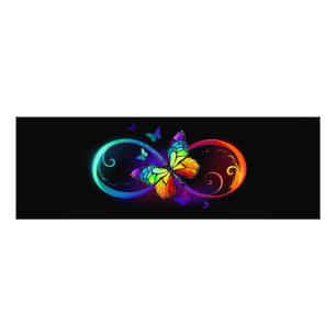 Vibrant infinity with rainbow butterfly on black photo print