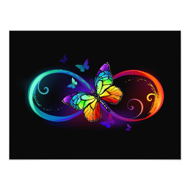 Vibrant infinity with rainbow butterfly on black photo print (Front)