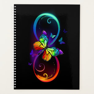 Vibrant infinity with rainbow butterfly on black planner