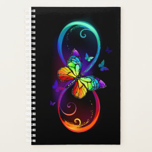 Vibrant infinity with rainbow butterfly on black planner