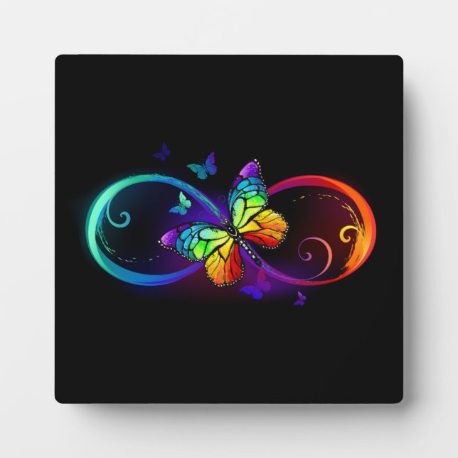 Vibrant infinity with rainbow butterfly on black plaque (Front)