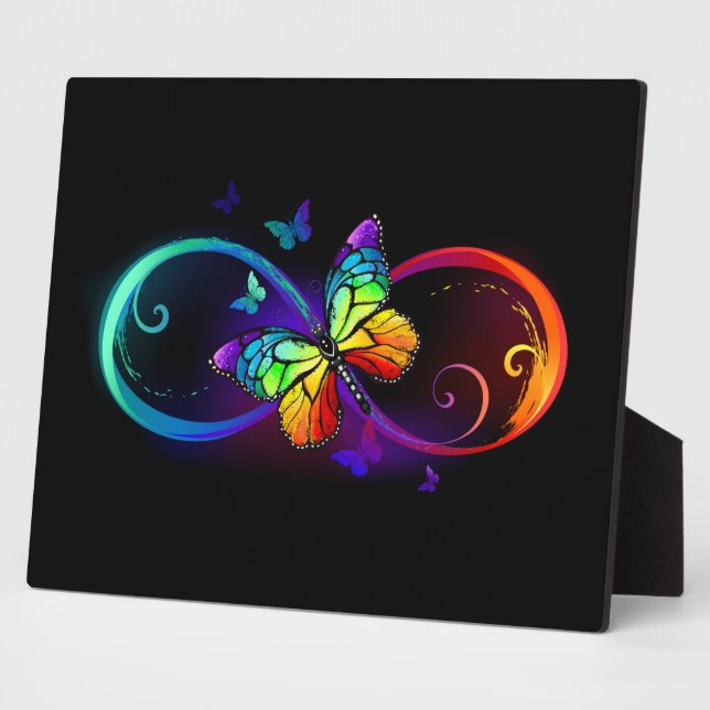 Vibrant infinity with rainbow butterfly on black plaque (Side)