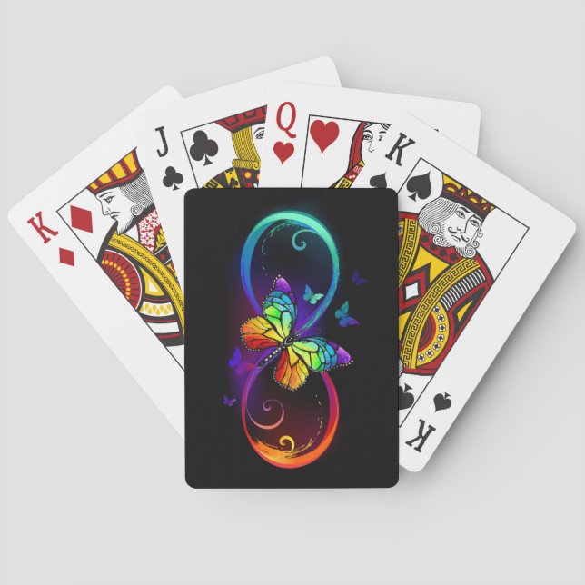 Vibrant infinity with rainbow butterfly on black playing cards (Back)