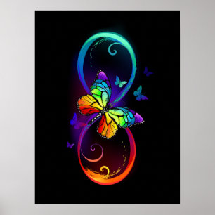 Vibrant infinity with rainbow butterfly on black  poster