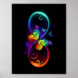 Vibrant infinity with rainbow butterfly on black poster