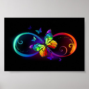 Vibrant infinity with rainbow butterfly on black poster