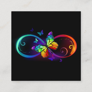 Vibrant infinity with rainbow butterfly on black referral card