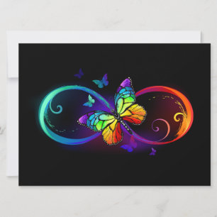 Vibrant infinity with rainbow butterfly on black save the date