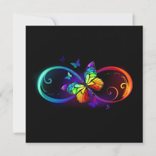 Vibrant infinity with rainbow butterfly on black save the date