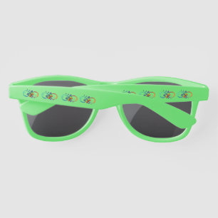 Vibrant infinity with rainbow butterfly on black sunglasses