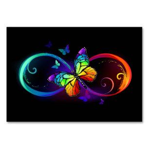 Vibrant infinity with rainbow butterfly on black table number