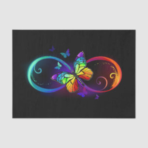 Vibrant infinity with rainbow butterfly on black tissue paper