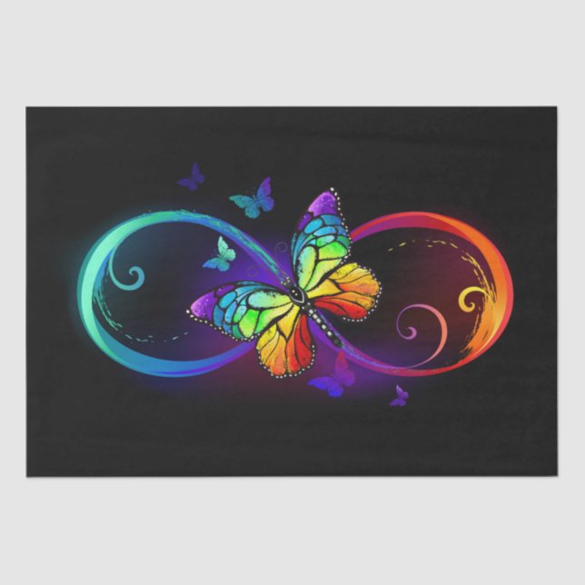 Vibrant infinity with rainbow butterfly on black tissue paper (Front)