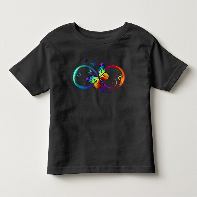 Vibrant infinity with rainbow butterfly on black  toddler T-Shirt (Front)