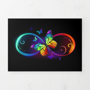Vibrant infinity with rainbow butterfly on black Tri-Fold announcement