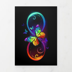 Vibrant infinity with rainbow butterfly on black Tri-Fold programme