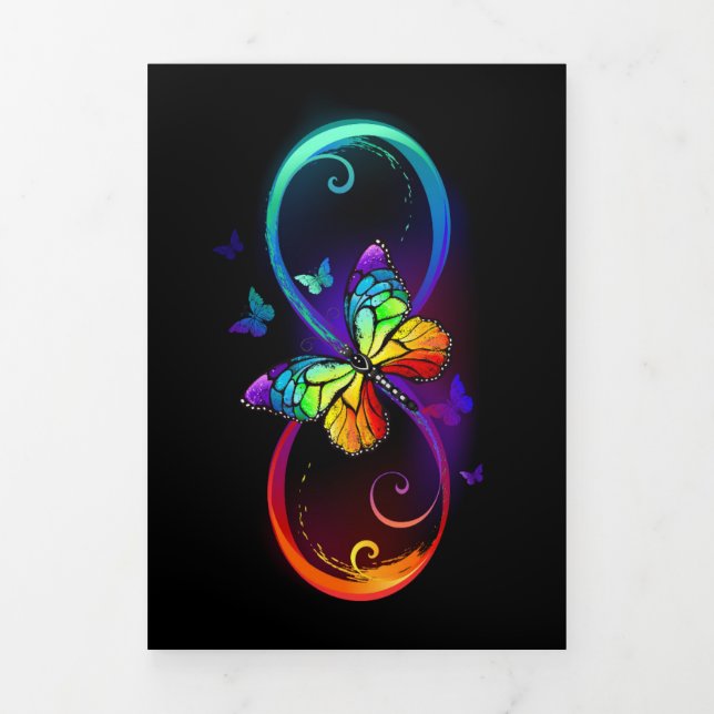 Vibrant infinity with rainbow butterfly on black Tri-Fold programme (Cover)