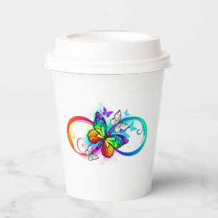 Vibrant infinity with rainbow butterfly paper cups