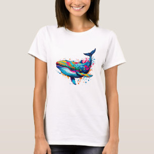 Vibrant Ink Splatter Whale Pop Art, Colourful T-Shirt
