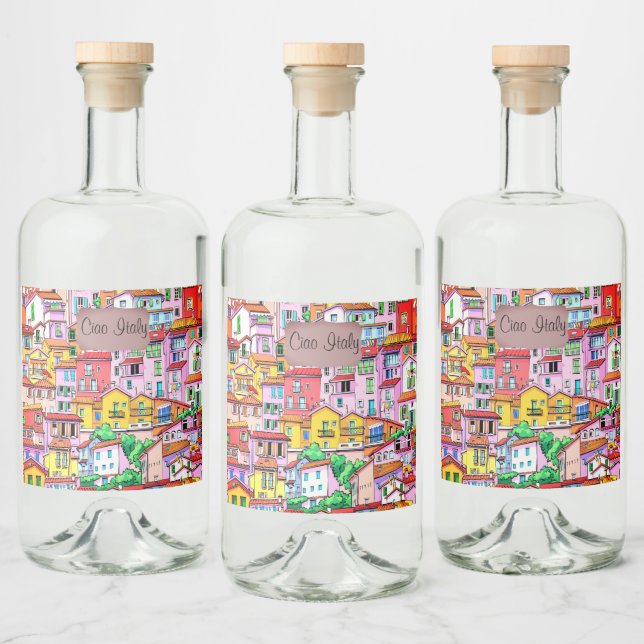 Vibrant Italian Facade Liquor Bottle Label (Bottles)