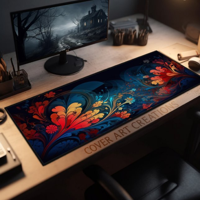 Vibrant Japanese Floral Print Anime Style Large Desk Mat (Creator Uploaded)