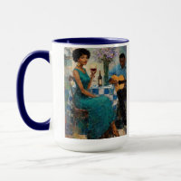 Vibrant Jazz Woman Teal Bistro Art