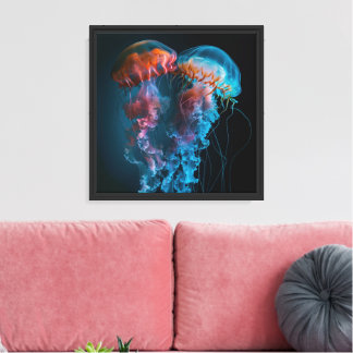Vibrant jellyfish couple canvas print