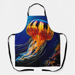 Vibrant Jellyfish Underwater Art Apron