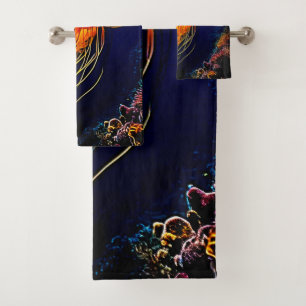 Vibrant Jellyfish Underwater Art Bath Towel Set