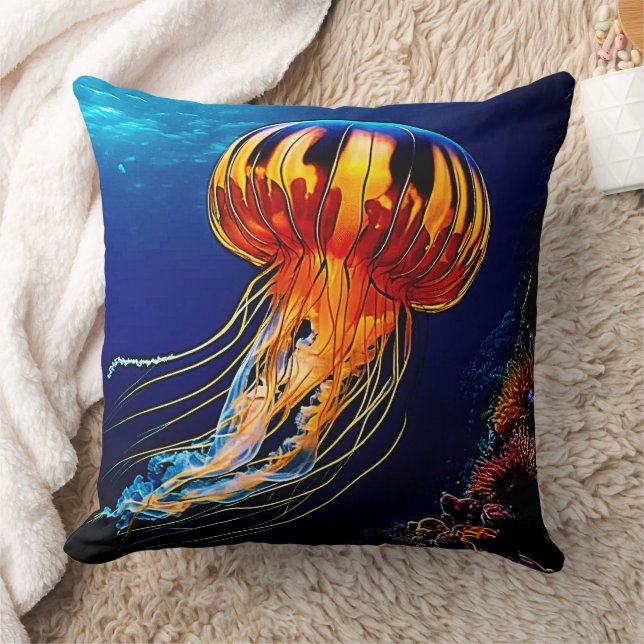 Vibrant Jellyfish Underwater Art Cushion (Blanket)