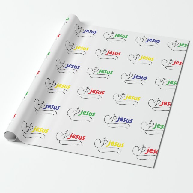 Vibrant Jesus Love Christan Wrapping Paper (Unrolled)