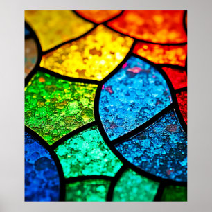 Vibrant Jewel Toned Stained Glass Texture Art Poster