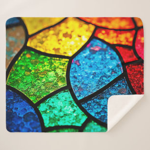Vibrant Jewel Toned Stained Glass Texture Art Sherpa Blanket