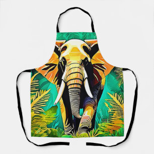 Vibrant Jungle Elephant Scene Design Apron
