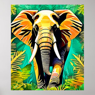 Vibrant Jungle Elephant Scene Design Poster