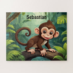 Vibrant Jungle Monkey Personalized Jigsaw Puzzle