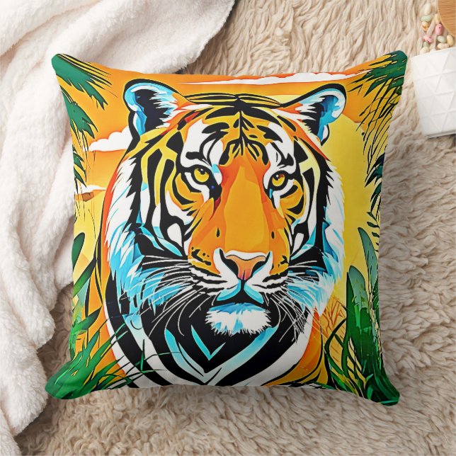 Vibrant Jungle Tiger Art Design Cushion (Blanket)