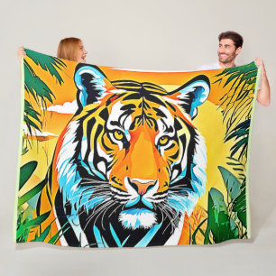 Vibrant Jungle Tiger Art Design Fleece Blanket