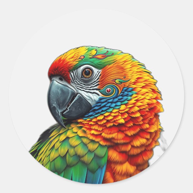 Vibrant Kaleidoscopic Parrot Pattern Classic Round Sticker (Front)