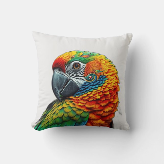 Vibrant Kaleidoscopic Parrot Pattern Cushion (Front)