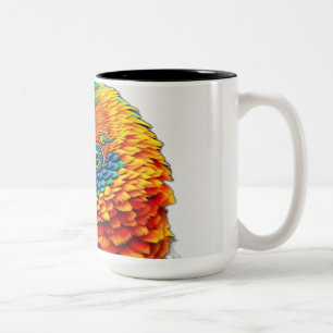 Vibrant Kaleidoscopic Parrot Pattern Two-Tone Coffee Mug