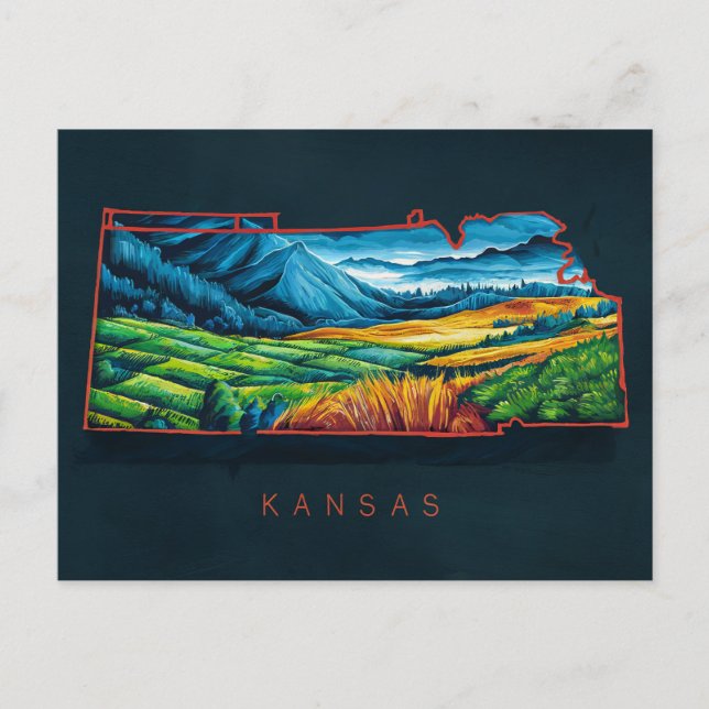 Vibrant Kansas Map Art Postcard (Front)