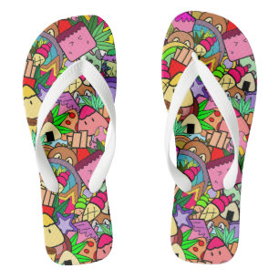 Vibrant kawaii l Colourful cartoon l Modern art Jandals
