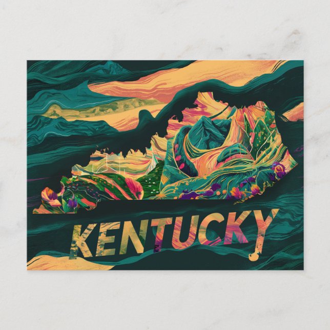 Vibrant Kentucky Map Art Postcard (Front)