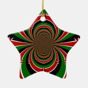 Vibrant Kenya Vision: Mirrored Kenyan Flag Art  Ceramic Tree Decoration